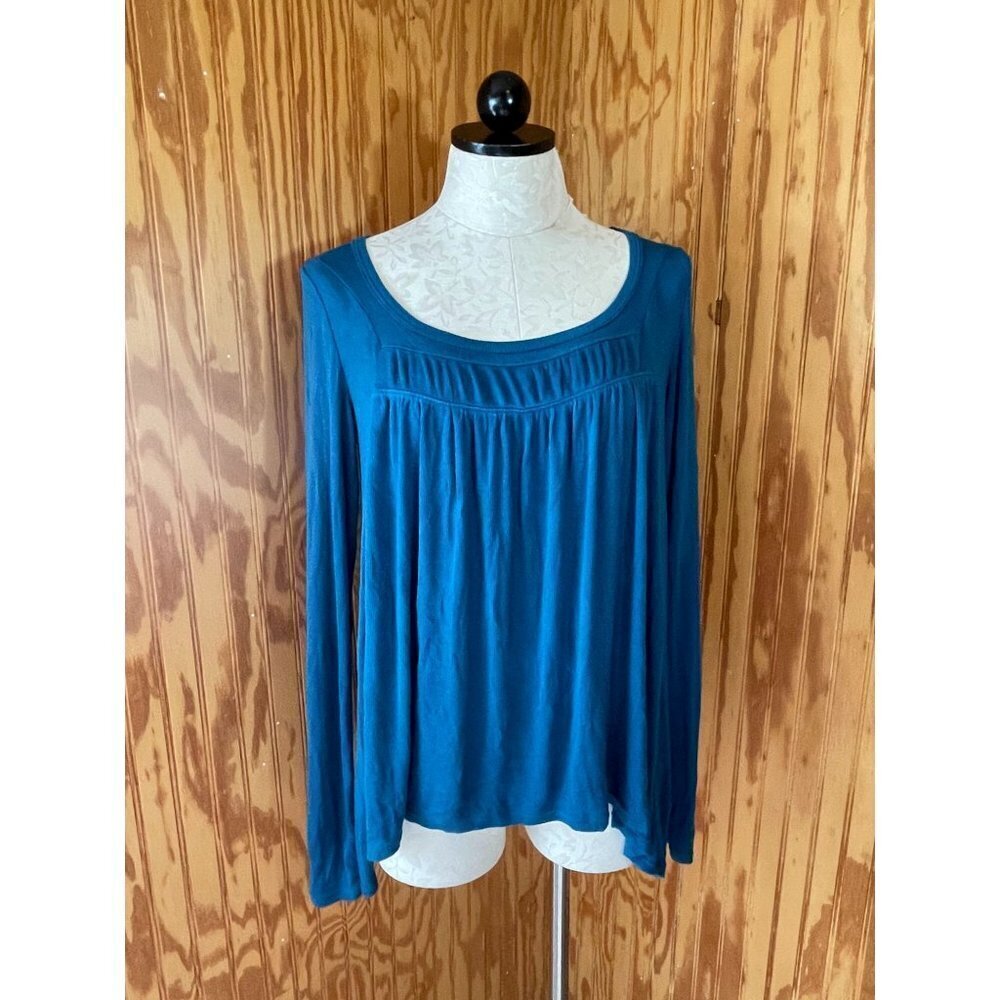 We The Free People Blouse‎ Pullover Top Long Sleeve Ruffle Corduroy Blue Sz S